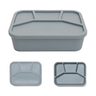 Caserola bento pentru pranz, 21 x 16 x 6 cm, din silicon alimentar, cu patru compartimente, pentru copii, Melvelo, Lunchbox - Teal Blue