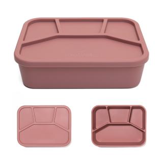 Caserola bento pentru pranz, 21 x 16 x 6 cm, din silicon alimentar, cu patru compartimente, pentru copii, Melvelo, Lunchbox - Woodchuck