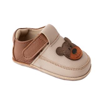 Papucei Barefoot Copii, primi pasi, piele naturala, talpa flexibila de cauciuc, Melvelo - Beige   Bear