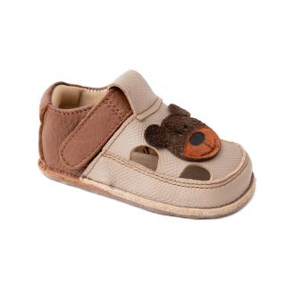 Sandale Barefoot Copii, primi pasi, piele naturala, talpa flexibila de cauciuc, Melvelo - Beige   Bear