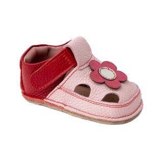 Sandale Barefoot Copii, primi pasi, piele naturala, talpa flexibila de cauciuc, Melvelo - Pink   Flower