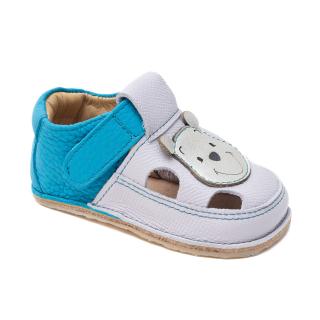 Sandale Barefoot Copii, primi pasi, piele naturala, talpa flexibila de cauciuc, Melvelo - Sky Blue   Bear