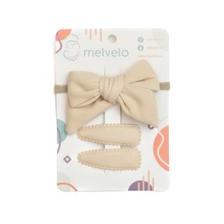 Set 2 agrafe de par si 1 bentita cu funda, bebe, casmir, Melvelo - Beige