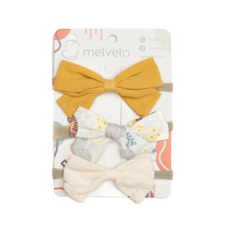 Set 3 bentite pentru bebe, cu funda, Melvelo - Mustard   Cream   White