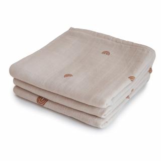 Set 3 museline pentru bebelusi din bumbac organic 60x60cm, Mushie - Rainbow