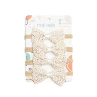 Set 4 bentite pentru bebe, cu funda, Melvelo - Cream