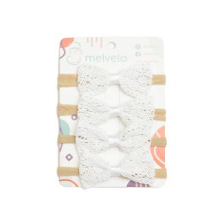 Set 4 bentite pentru bebe, cu funda, Melvelo - White