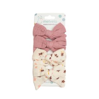 Set 4 clame cu funda pentru par, fetite, bumbac, Melvelo - Blossom   Cream