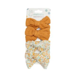 Set 4 clame cu funda pentru par, fetite, bumbac, Melvelo - Honey Bee   Pistachio