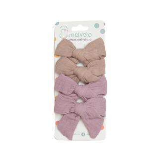 Set 4 clame cu funda pentru par, fetite, bumbac, Melvelo - Lavender   Earth