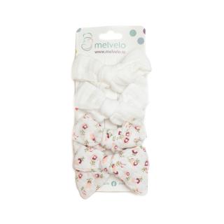 Set 4 clame cu funda pentru par, fetite, bumbac, Melvelo - White   Cream Flower