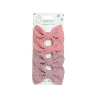 Set 4 clame, tip papion pentru par, fetite, bumbac, Melvelo - Blossom   Heather