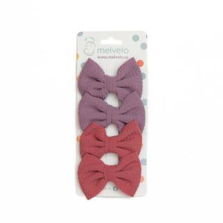 Set 4 clame, tip papion pentru par, fetite, bumbac, Melvelo - Lavender   Scarlet