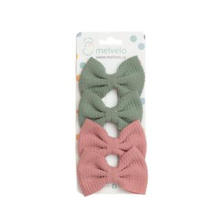 Set 4 clame, tip papion pentru par, fetite, bumbac, Melvelo - Sage   Dusty Rose