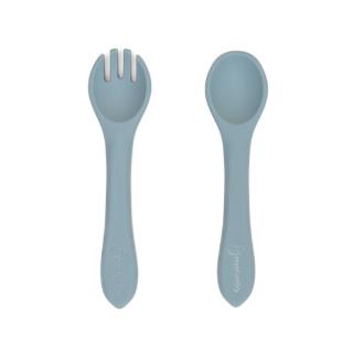 Set tacamuri Furculita + Lingurita din silicon alimentar, Melvelo - Teal Blue