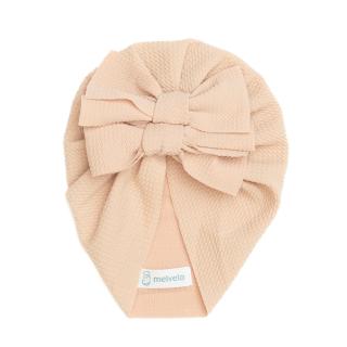 Turban  bebelusi cu doua funde, bumbac, Melvelo, Rice - Cream