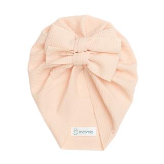 Turban  bebelusi cu doua funde, bumbac, Melvelo, Rice - Pink Cream