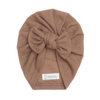 Turban bebelusi, cu funda, bumbac, Melvelo, Waffle - Brown