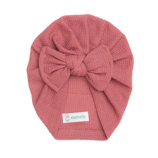 Turban bebelusi, cu funda, bumbac, Melvelo, Waffle - Coral