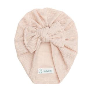 Turban bebelusi, cu funda, bumbac, Melvelo, Waffle - Pink Cream