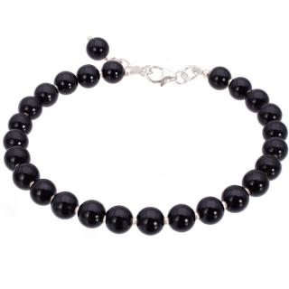 Bratara argint - margele onix negru 6 mm, 18-20 cm