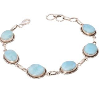 Bratara de argint cu pietre larimar, funie rasucita 17-19 cm