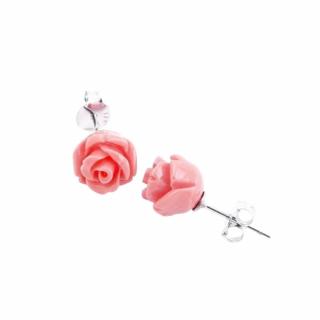 Cercei argint boboci de trandafiri roz din rasina 8 mm