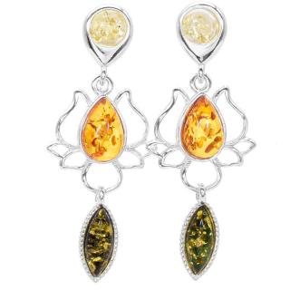Cercei argint cu chihlimbar multicolor Floare de Lotus
