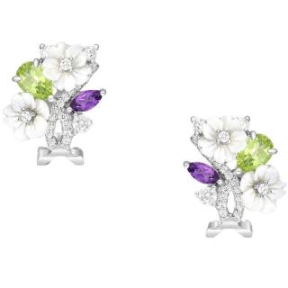 Cercei argint model floral cu sidef, ametist, peridot sI CZ Gradina Lunii