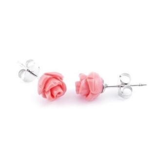Cercei argint trandafiri roz rasina 7 mm
