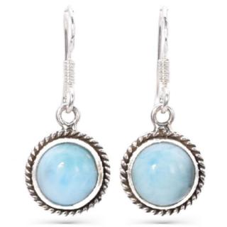 Cercei de argint cu larimar rotund, Funie Rasucita