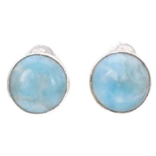 Cercei de argint cu larimar rotund pe ureche