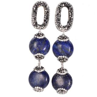 Cercei de argint eleganti cu lapis lazuli, hematit si CZ