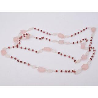 Colier argint cu cuart roz si granat 120 cm, Caldura Inimii