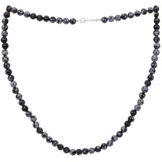 Colier argint cu obsidian fulg de nea 6 mm Eleganta Iernii