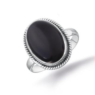 Inel argint cu onix negru cabochon Funie Rasucita