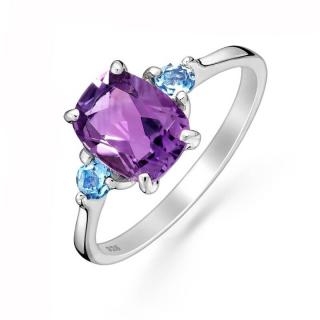 Inel argint cu pietre naturale ametist, topaz