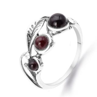 Inel argint cu trei pietre chihlimbar cherry rotund