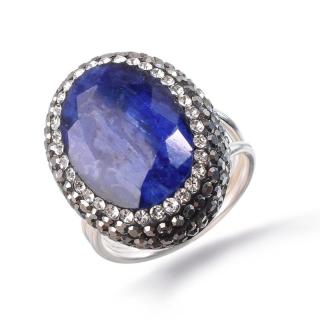 Inel argint reglabil cu safir, hematit, CZ