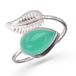 Inel argint reglabil Frunza cu onix verde