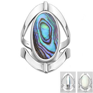 Inel reglabil din argint 2 in 1 - abalone si sidef
