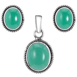 Set argint Cadou Pentru Ea cu piatra onix verde