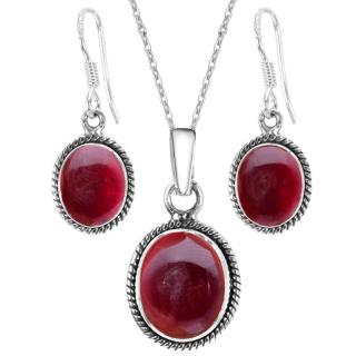 Set argint granat Funie Rasucita - cercei, pandantiv, lantisor