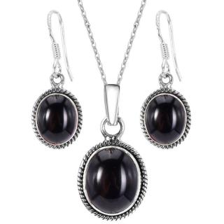 Set argint onix negru Funie Rasucita - cercei, pandantiv, lantisor