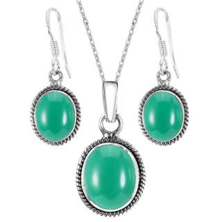 Set argint onix verde Funie Rasucita - cercei, pandantiv, lantisor