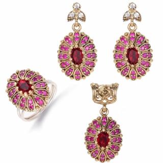 Set argint otoman forma ovala cu cubic zirconia rosii