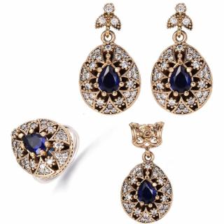 Set argint otoman forma para cu cubic zirconia albastre, albe