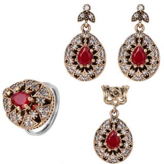Set argint otoman forma para cu cubic zirconia rosii,  albe