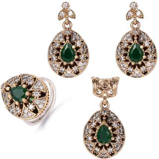 Set argint otoman forma para cu cubic zirconia verzi, albe