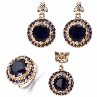 Set argint rotund cu cubic zirconia albastre - stil otoman